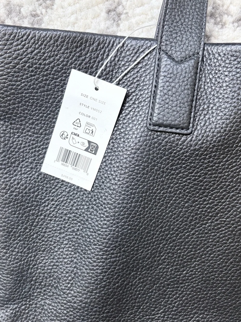 VINCE Black Pebbled Leather Tote Bag